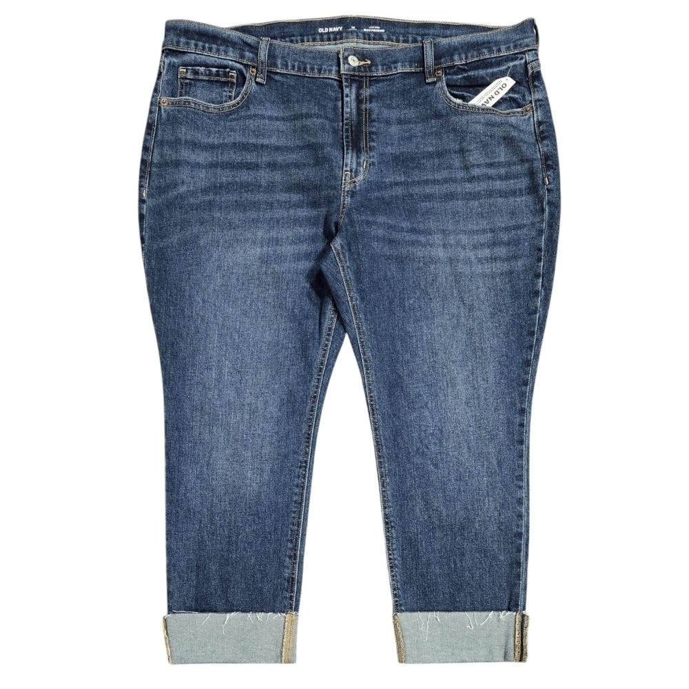Old Navy NWT Low Rise Boyfriend Jeans Dark Wash Rolled Cuffs Cropped PETITE